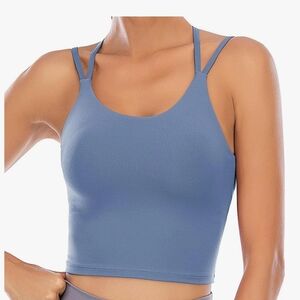 Double-Strap Seamless Sports Crop - Dusty Blue